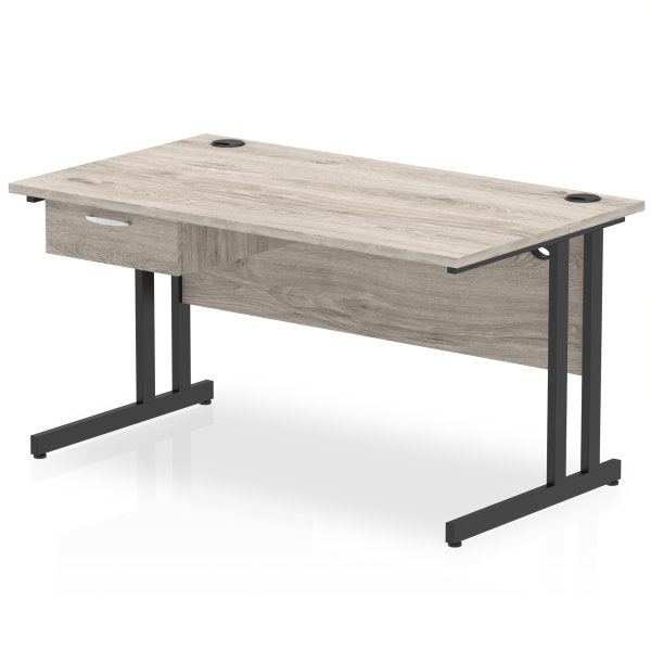 Pulse Cantilever Straight Desk Black Frame With Single One Drawer Fixed Pedestal - Image 10