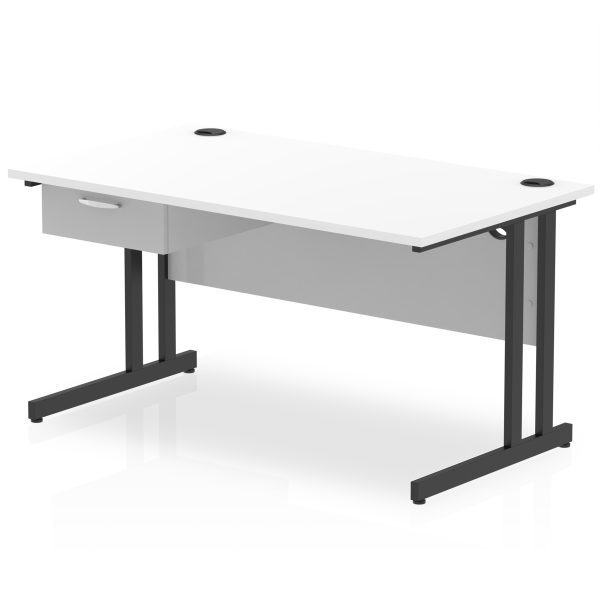 Pulse Cantilever Straight Desk Black Frame With Single One Drawer Fixed Pedestal - Image 13
