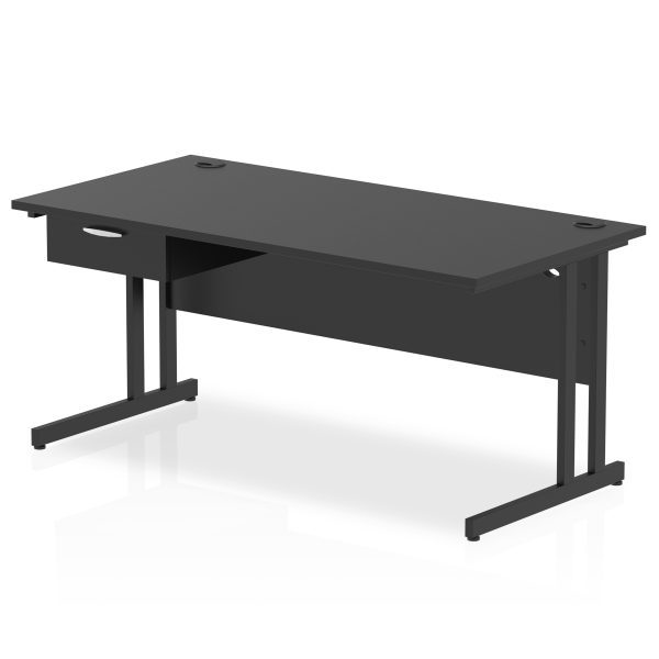 Pulse Cantilever Straight Desk Black Frame With Single One Drawer Fixed Pedestal - Image 16