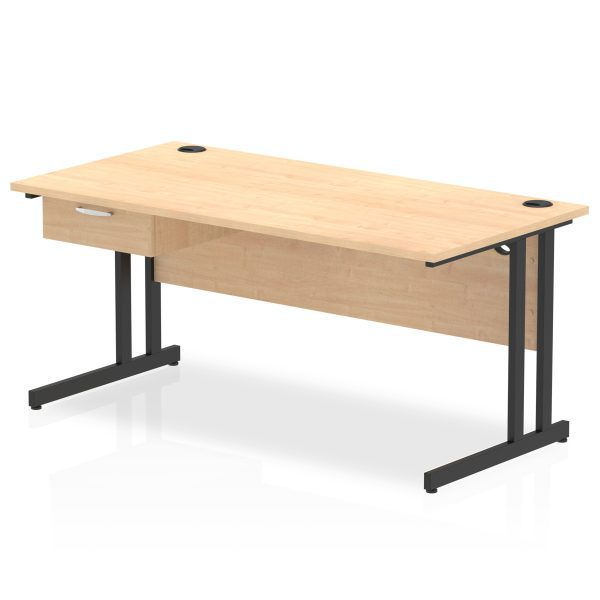 Pulse Cantilever Straight Desk Black Frame With Single One Drawer Fixed Pedestal - Image 18