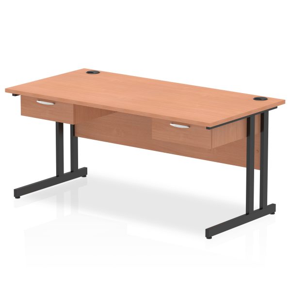 Pulse Cantilever Straight Desk Black Frame With Two One Drawer Fixed Pedestals