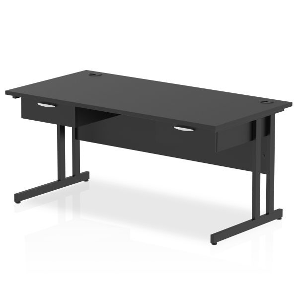 Pulse Cantilever Straight Desk Black Frame With Two One Drawer Fixed Pedestals - Image 2