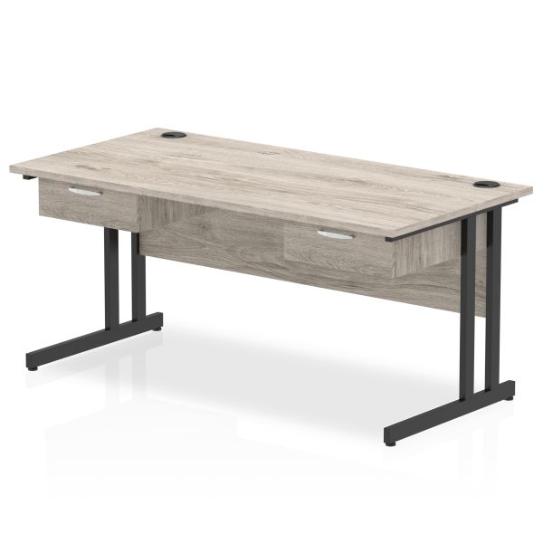 Pulse Cantilever Straight Desk Black Frame With Two One Drawer Fixed Pedestals - Image 3