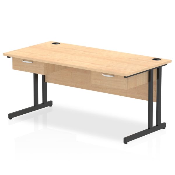 Pulse Cantilever Straight Desk Black Frame With Two One Drawer Fixed Pedestals - Image 4