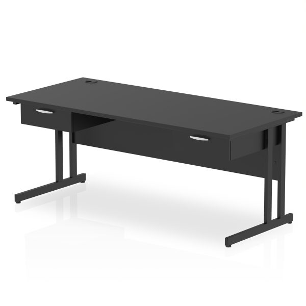 Pulse Cantilever Straight Desk Black Frame With Two One Drawer Fixed Pedestals - Image 9