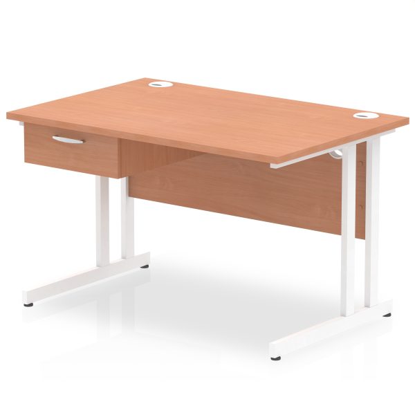 Pulse Cantilever Straight Desk White Frame With Single One Drawer Fixed Pedestal