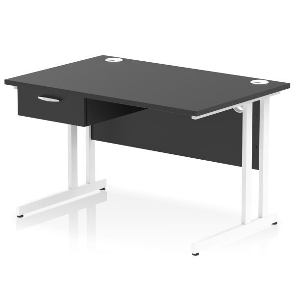 Pulse Cantilever Straight Desk White Frame With Single One Drawer Fixed Pedestal - Image 2