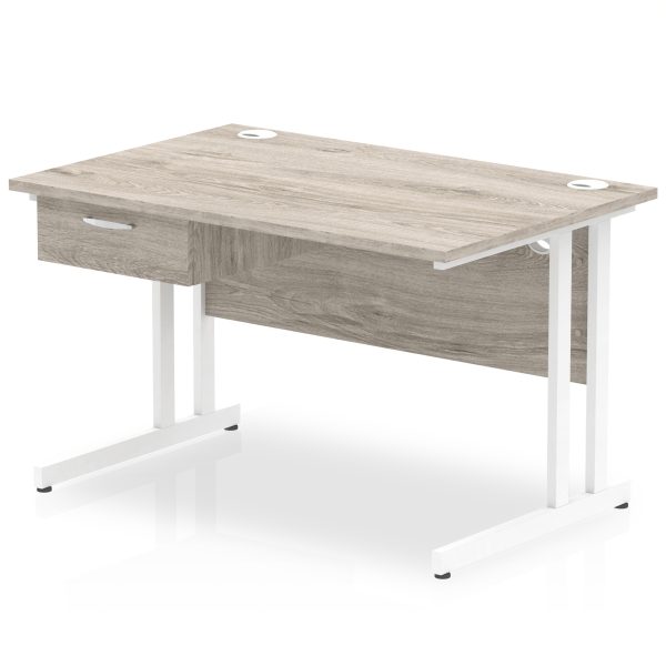 Pulse Cantilever Straight Desk White Frame With Single One Drawer Fixed Pedestal - Image 3