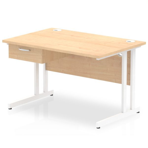 Pulse Cantilever Straight Desk White Frame With Single One Drawer Fixed Pedestal - Image 4