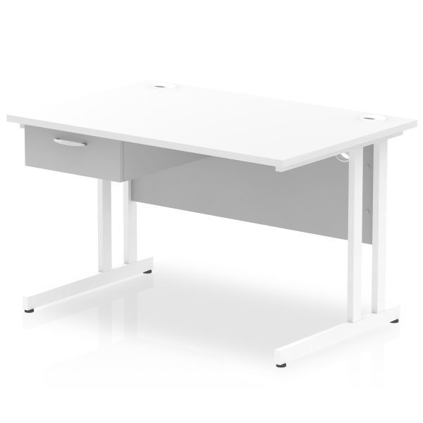 Pulse Cantilever Straight Desk White Frame With Single One Drawer Fixed Pedestal - Image 6