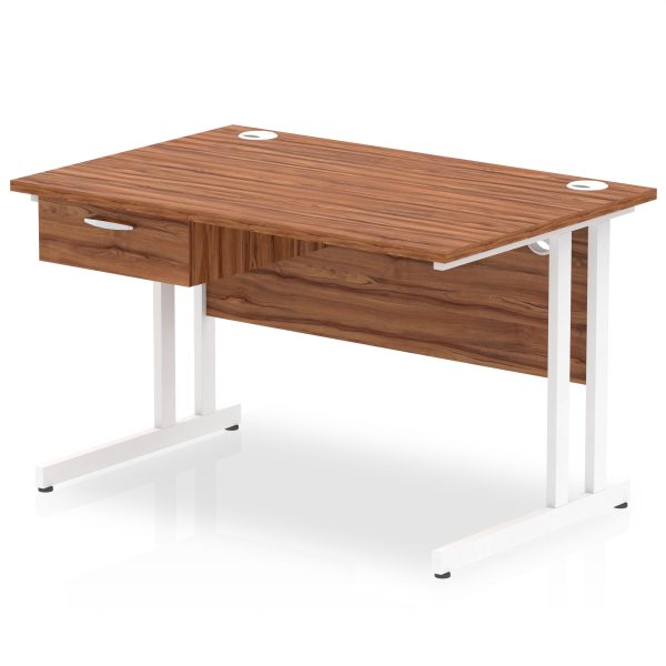 Pulse Cantilever Straight Desk White Frame With Single One Drawer Fixed Pedestal - Image 7