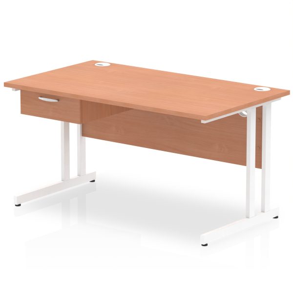 Pulse Cantilever Straight Desk White Frame With Single One Drawer Fixed Pedestal - Image 8