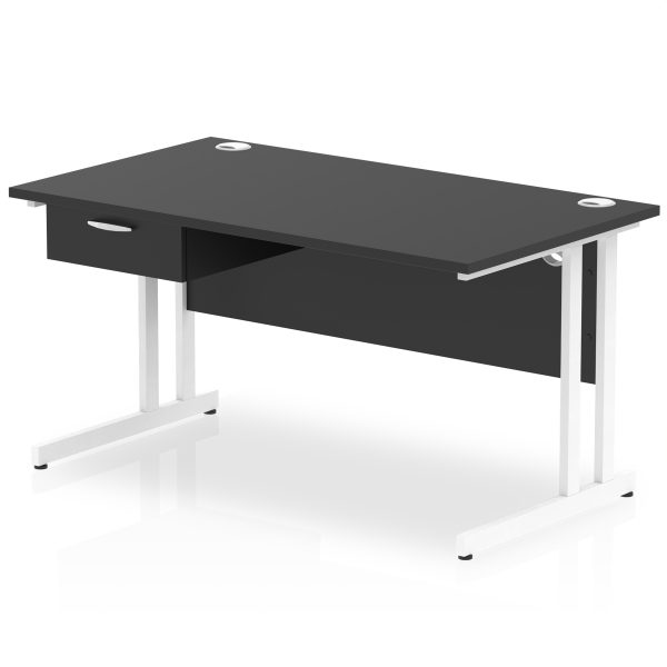 Pulse Cantilever Straight Desk White Frame With Single One Drawer Fixed Pedestal - Image 9