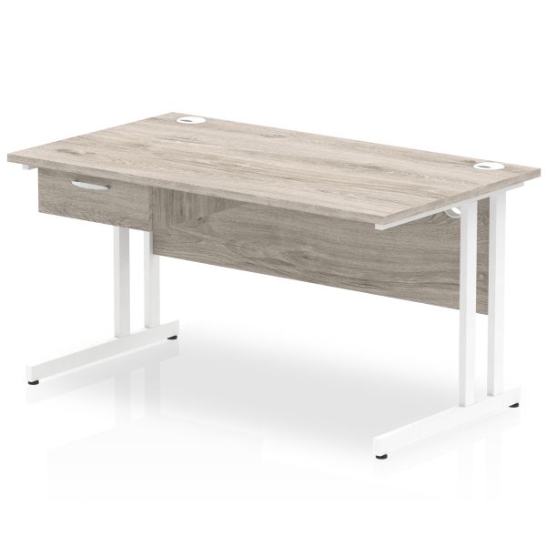 Pulse Cantilever Straight Desk White Frame With Single One Drawer Fixed Pedestal - Image 10