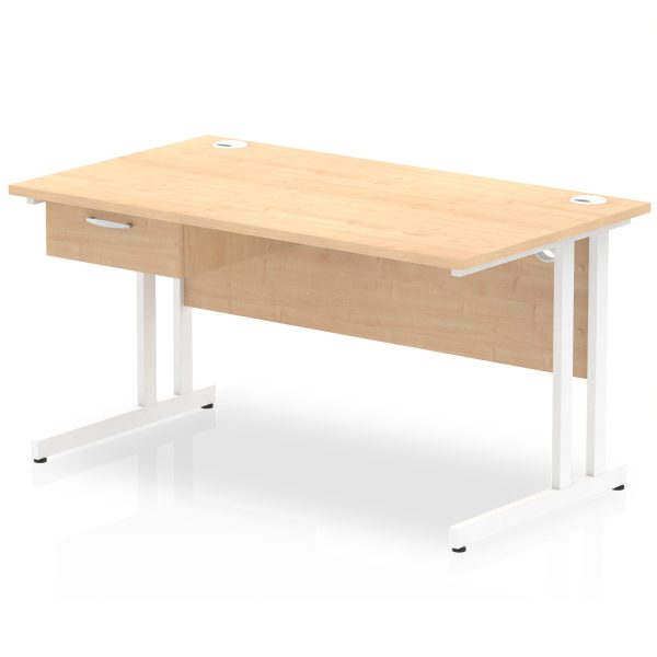 Pulse Cantilever Straight Desk White Frame With Single One Drawer Fixed Pedestal - Image 11