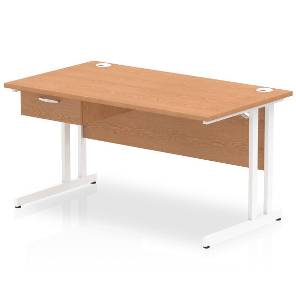 Pulse Cantilever Straight Desk White Frame With Single One Drawer Fixed Pedestal - Image 12