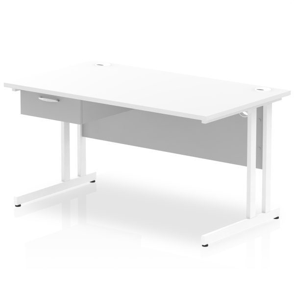 Pulse Cantilever Straight Desk White Frame With Single One Drawer Fixed Pedestal - Image 13