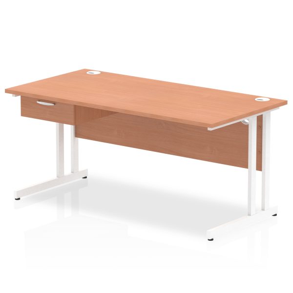Pulse Cantilever Straight Desk White Frame With Single One Drawer Fixed Pedestal - Image 15