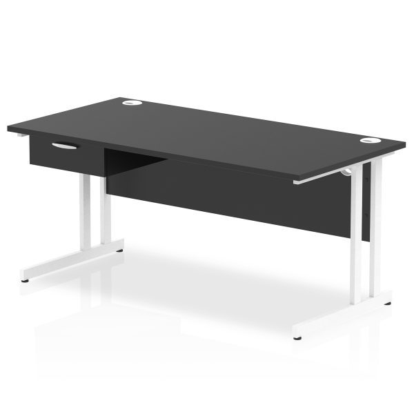 Pulse Cantilever Straight Desk White Frame With Single One Drawer Fixed Pedestal - Image 16