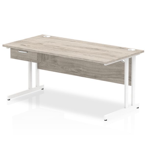 Pulse Cantilever Straight Desk White Frame With Single One Drawer Fixed Pedestal - Image 17