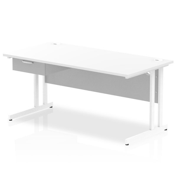 Pulse Cantilever Straight Desk White Frame With Single One Drawer Fixed Pedestal - Image 20