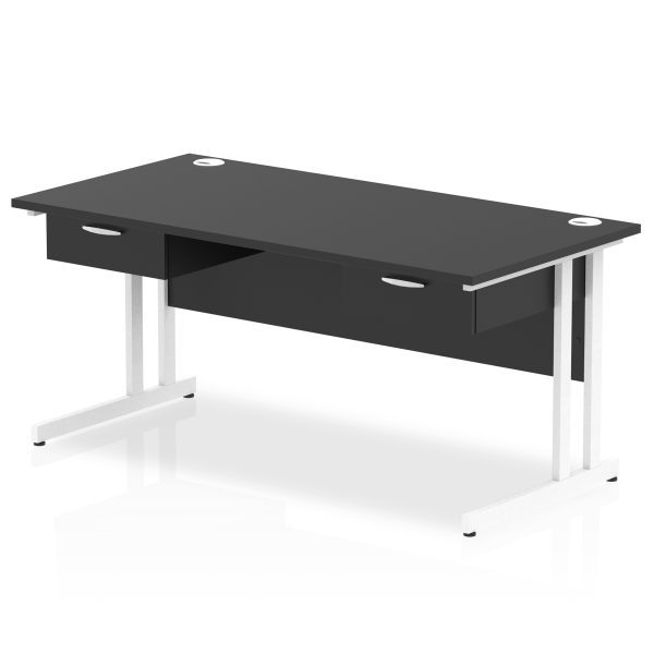 Pulse Cantilever Straight Desk White Frame With Two One Drawer Fixed Pedestals - Image 2