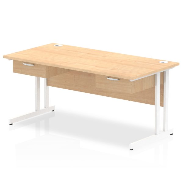 Pulse Cantilever Straight Desk White Frame With Two One Drawer Fixed Pedestals - Image 4