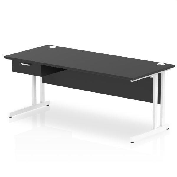 Pulse Cantilever Straight Desk White Frame With Single One Drawer Fixed Pedestal - Image 23