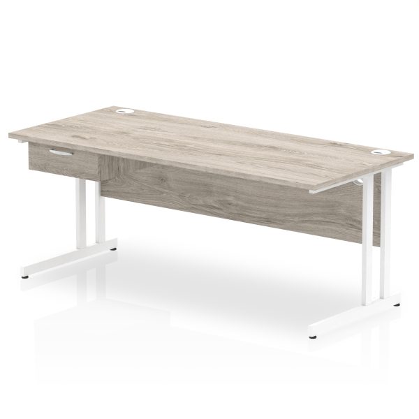 Pulse Cantilever Straight Desk White Frame With Single One Drawer Fixed Pedestal - Image 24