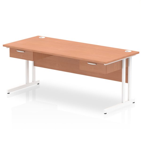 Pulse Cantilever Straight Desk White Frame With Two One Drawer Fixed Pedestals - Image 8