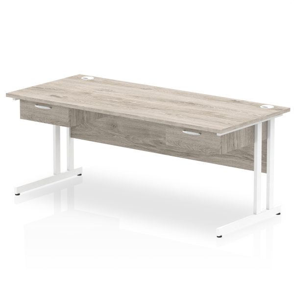 Pulse Cantilever Straight Desk White Frame With Two One Drawer Fixed Pedestals - Image 10
