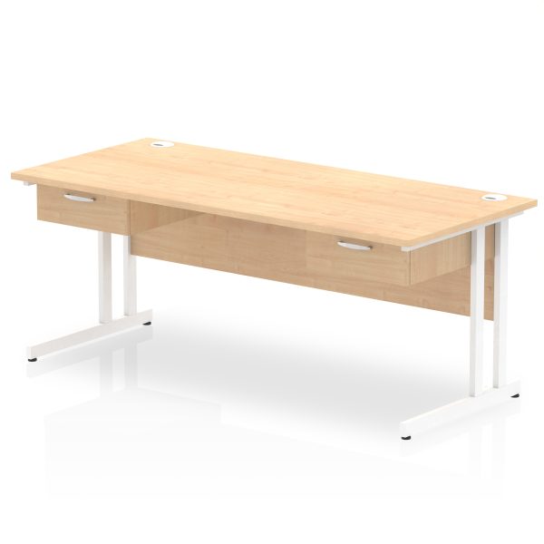 Pulse Cantilever Straight Desk White Frame With Two One Drawer Fixed Pedestals - Image 11