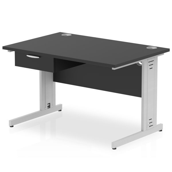 Pulse Cable Managed Straight Desk Silver Frame With Single One Drawer Fixed Pedestal - Image 2