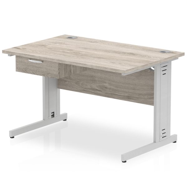 Pulse Cable Managed Straight Desk Silver Frame With Single One Drawer Fixed Pedestal - Image 3