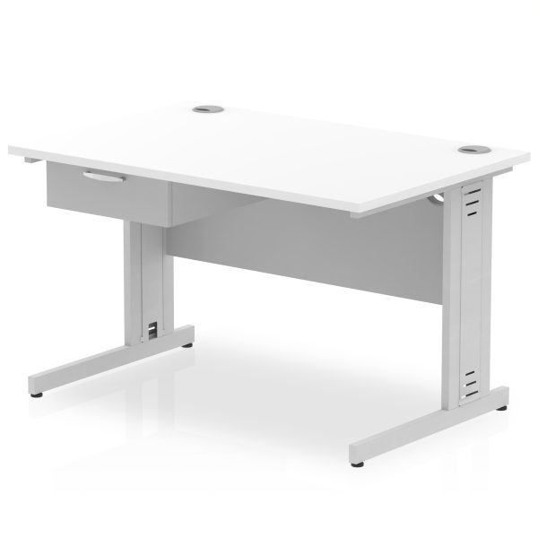 Pulse Cable Managed Straight Desk Silver Frame With Single One Drawer Fixed Pedestal - Image 6