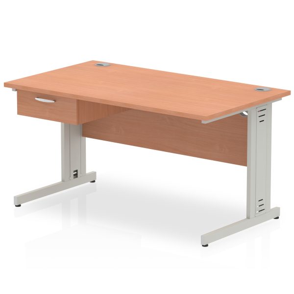 Pulse Cable Managed Straight Desk Silver Frame With Single One Drawer Fixed Pedestal - Image 8