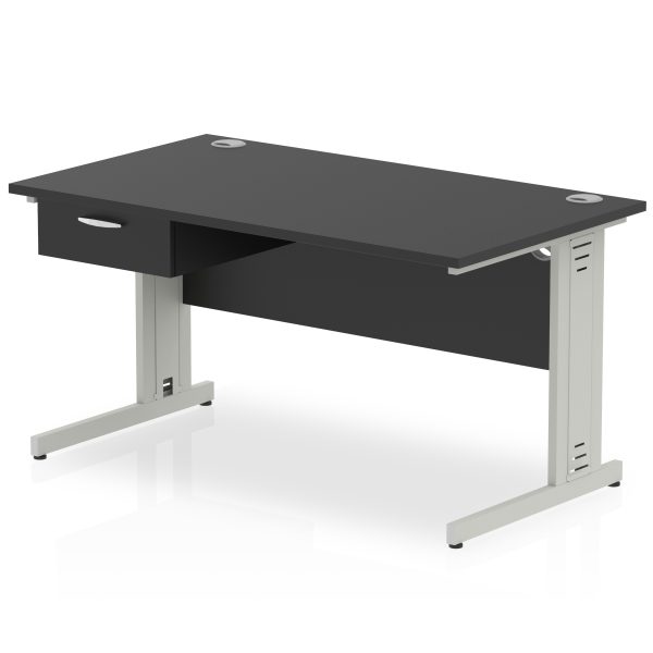 Pulse Cable Managed Straight Desk Silver Frame With Single One Drawer Fixed Pedestal - Image 9