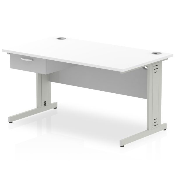 Pulse Cable Managed Straight Desk Silver Frame With Single One Drawer Fixed Pedestal - Image 13