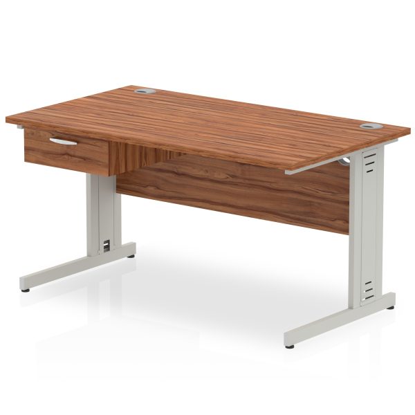 Pulse Cable Managed Straight Desk Silver Frame With Single One Drawer Fixed Pedestal - Image 14