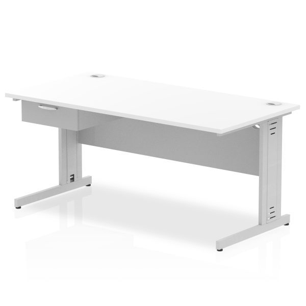 Pulse Cable Managed Straight Desk Silver Frame With Single One Drawer Fixed Pedestal - Image 20