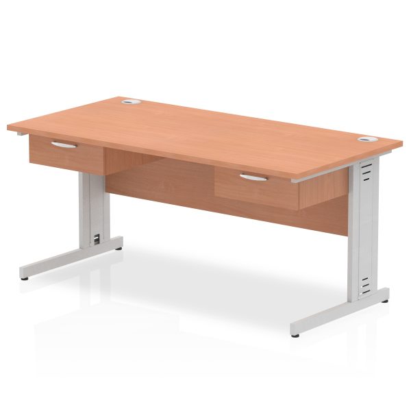 Pulse Cable Managed Straight Desk Silver Frame With Two One Drawer Fixed Pedestals