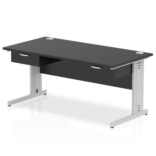 Pulse Cable Managed Straight Desk Silver Frame With Two One Drawer Fixed Pedestals - Image 2