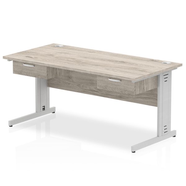 Pulse Cable Managed Straight Desk Silver Frame With Two One Drawer Fixed Pedestals - Image 3