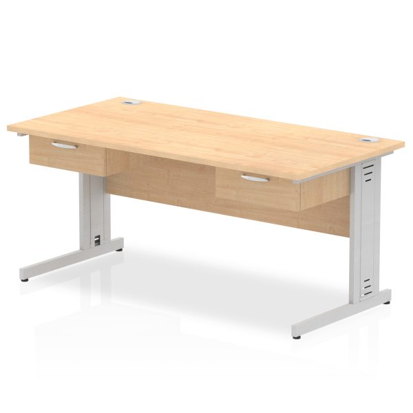 Pulse Cable Managed Straight Desk Silver Frame With Two One Drawer Fixed Pedestals - Image 4