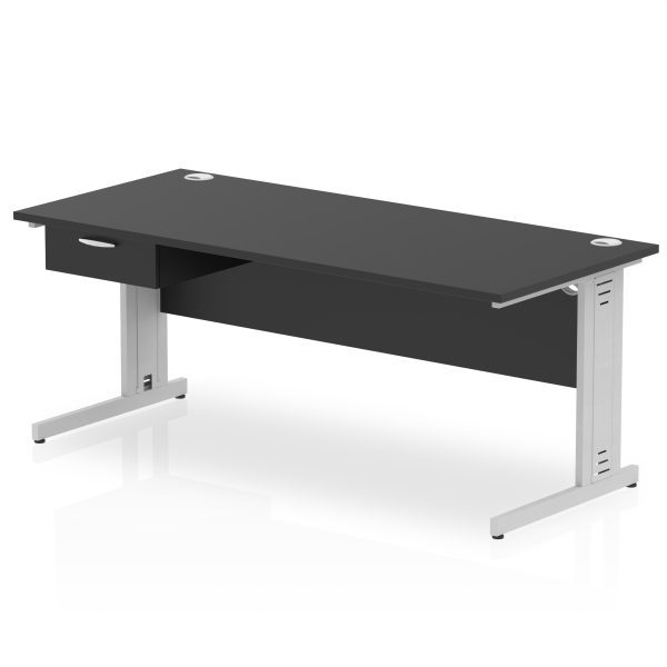 Pulse Cable Managed Straight Desk Silver Frame With Single One Drawer Fixed Pedestal - Image 23