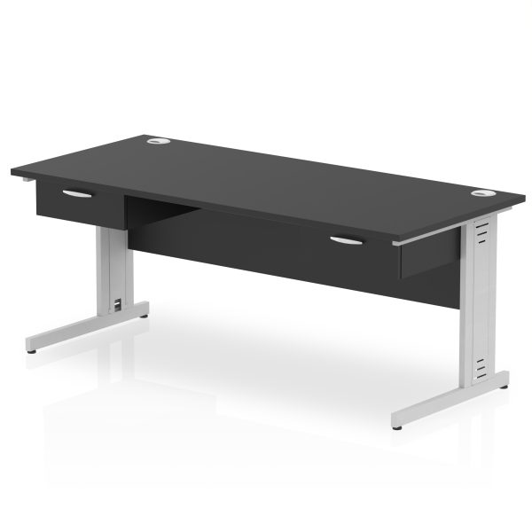 Pulse Cable Managed Straight Desk Silver Frame With Two One Drawer Fixed Pedestals - Image 9