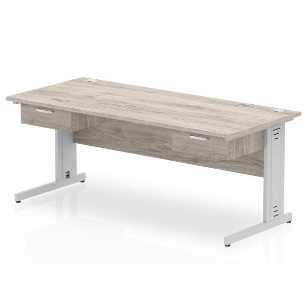 Pulse Cable Managed Straight Desk Silver Frame With Two One Drawer Fixed Pedestals - Image 10
