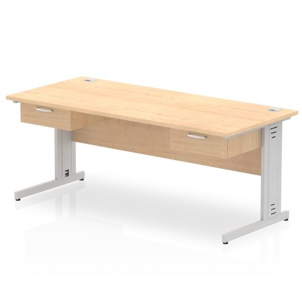 Pulse Cable Managed Straight Desk Silver Frame With Two One Drawer Fixed Pedestals - Image 11
