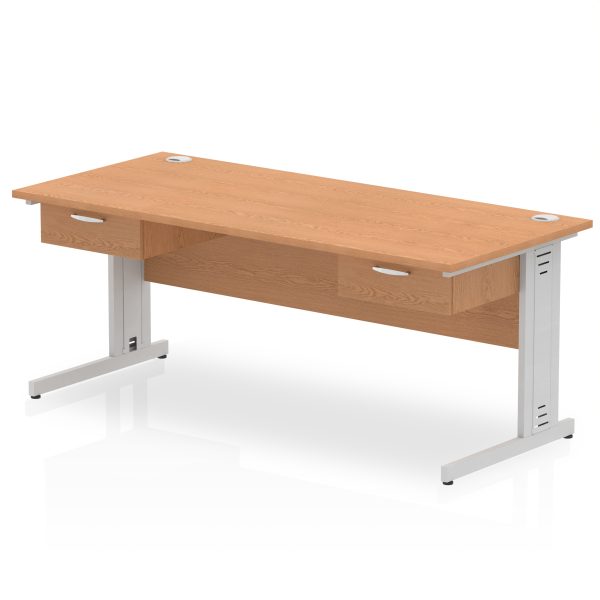 Pulse Cable Managed Straight Desk Silver Frame With Two One Drawer Fixed Pedestals - Image 12
