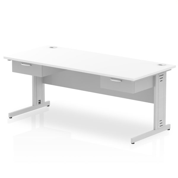 Pulse Cable Managed Straight Desk Silver Frame With Two One Drawer Fixed Pedestals - Image 13